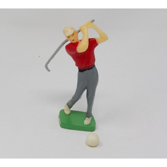 Vintage Golfer in Red Shirt & Golf Ball Cake Toppers 4" - Picture 1 of 10